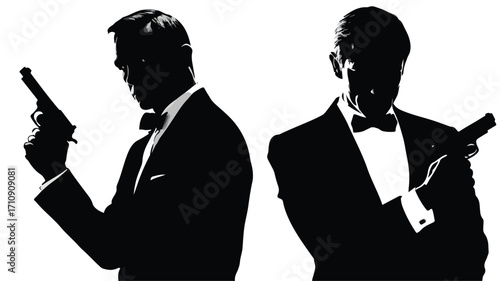 Elegant Men Silhouettes in Suits with a Book