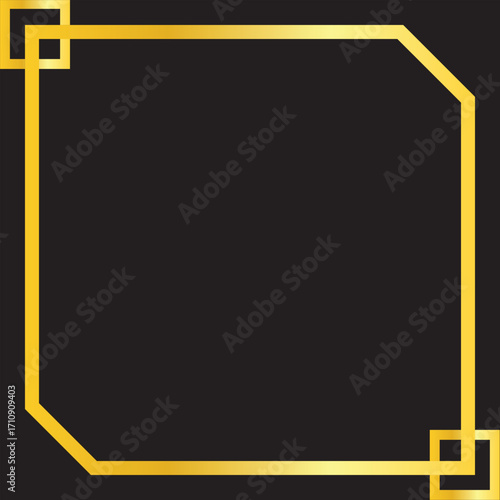 Elegant golden geometric frame on dark background, perfect for luxury branding, invitations, and modern creative projects with a sophisticated touch.