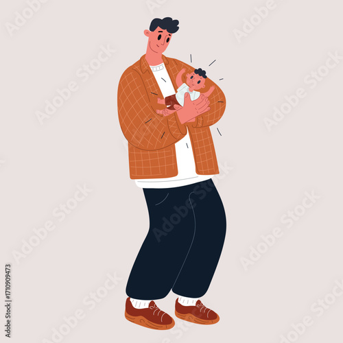 Cartoon vector illustration of father and son spending time together as a metaphor for family bonding and care