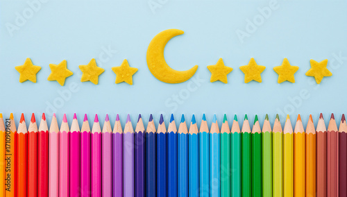 Yellow moon stars colored pencils yellow stars rainbow colors