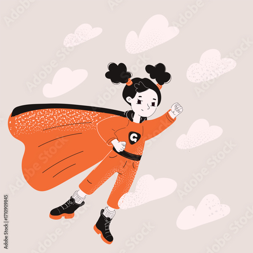 Cartoon vector illustration of super girl flying as a metaphor for empowerment and strength