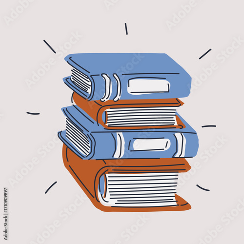 Cartoon vector illustration of stack of books as a metaphor for education and accumulated knowledge