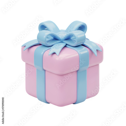 Pink Gift Box with Light Blue Ribbon: 3D Render
