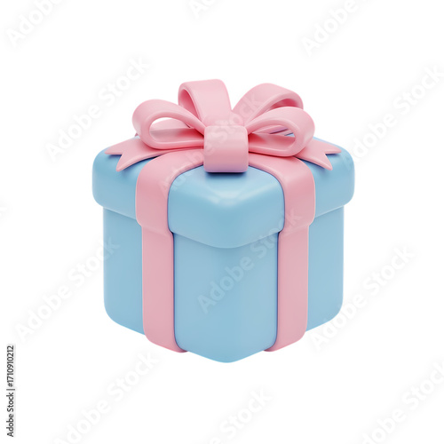 Pink Gift Box with Light Blue Ribbon: 3D Render