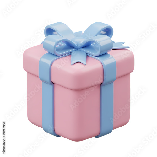 Pink Gift Box with Light Blue Ribbon: 3D Render