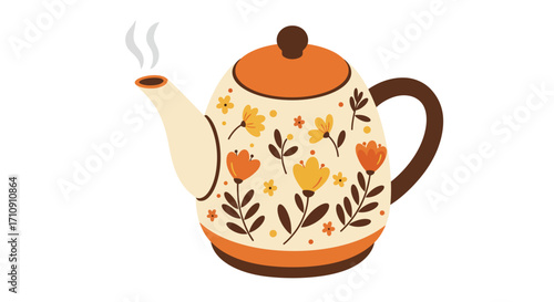 Vintage teapot with floral patterns and warm tones