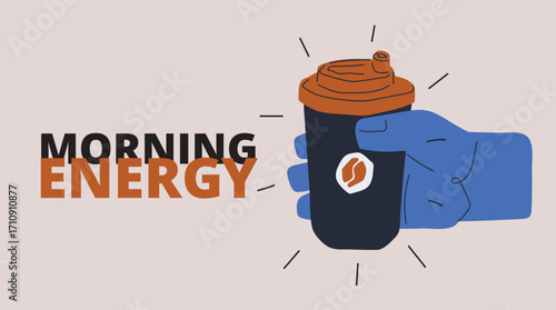 Cartoon vector illustration of a hand holding a coffee cup