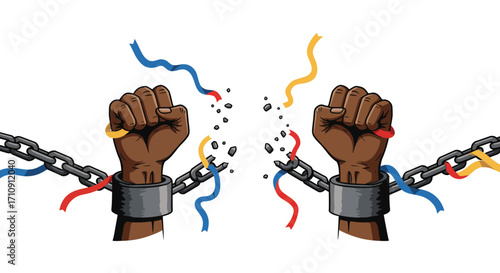 Breaking chains: symbolic freedom and empowerment with raised fists