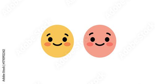 Cute smiling emoji faces in flat design with blush cheeks on white background