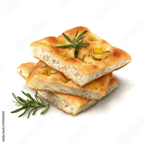 Focaccia in watercolor style, vector illustration, isolated on white background.