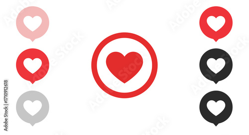 Colorful heart icons in speech bubbles - minimalist social media symbols