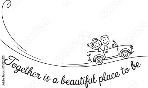 Happy Couple in Car: This charming illustration depicts a couple embarking on a joyful road trip, capturing the essence of togetherness and adventure.