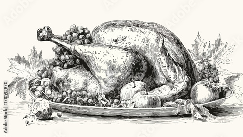 Thanksgiving Holiday Engraved Road Illustration for Festive Season Celebration