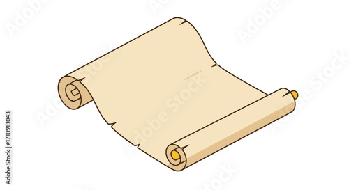 Vintage scroll: beige paper scroll on white background
