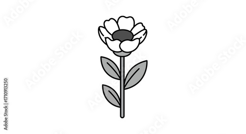 Minimalist black and white flower outline on white background
