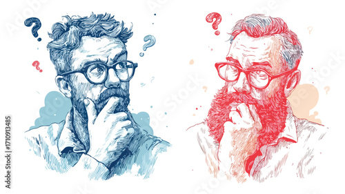 Focused Characters Engaged in Profound Reflection and Contemplation
