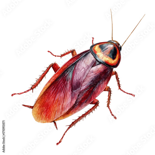 Cockroach, watercolor painting, vector illustration, isolated on a white background.