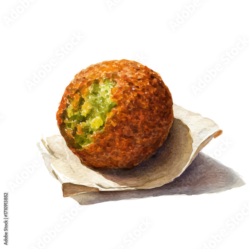 Watercolor vector illustration of Falafel, isolated on white background.