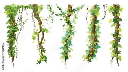 Vibrant Tropical Cartoon Jungle Branches for Creative Designs