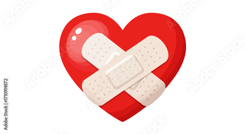 Heart with bandages symbolizing healing and love in modern 3d design