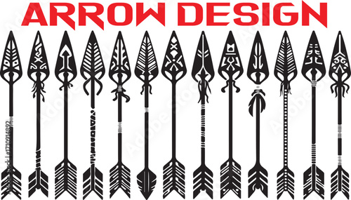 Collection of Tribal Arrowhead Designs with Decorative Patterns and Feathers vector