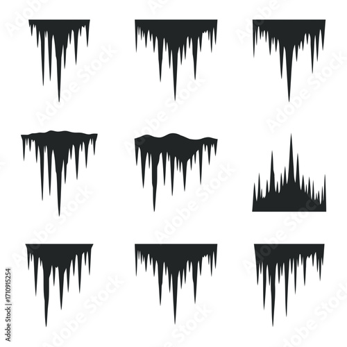 Vector art of collection of icicles silhouette, perfect for winter designs, adding a touch of cold and frosty atmosphere to your project