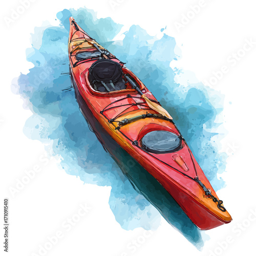A watercolor painting of Kayak, vector illustration on white background.