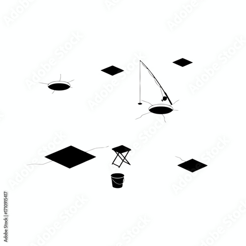 Vector art of ice fishing scene vector illustration winter season, sport, recreation, and outdoor activity concept
