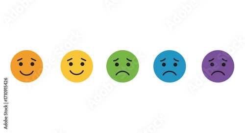 Colorful emotion faces set with different expressions on white background