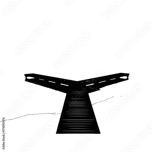 Vector art of a stark black and white vector illustration of a forked road, symbolizing choices, decisions, and the path ahead