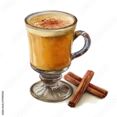 Hot Buttered Rum in watercolor style, vector illustration, isolated on white background.