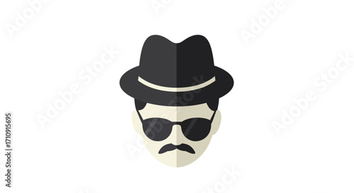Minimalist icon of man with fedora, sunglasses, and mustache
