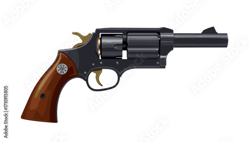 Detailed illustration of a revolver with a wooden handle on a white background