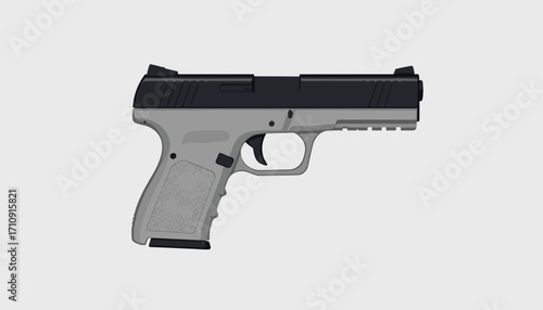 Detailed illustration of a grey handgun on a white background with copy space
