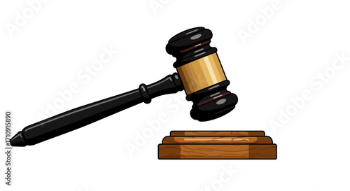 Cartoon gavel on sound block for legal and judicial concepts