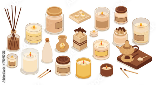 Cozy candle and aromatherapy scene with warm autumn tones