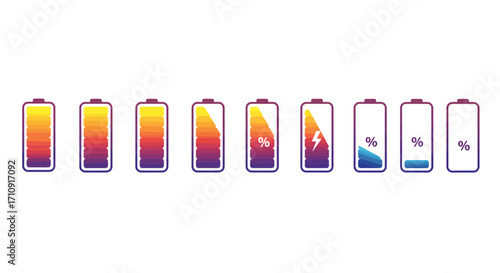 Battery charge levels set with gradient style for energy and technology concepts