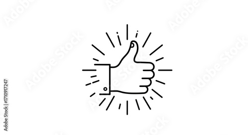 Linear thumb up icon with radiating lines for positive feedback or approval