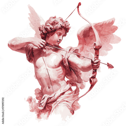 Cupid, watercolor painting, vector illustration, isolated on a white background.