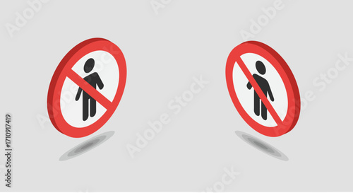 Prohibited entry signs featuring male and female silhouettes in red circles