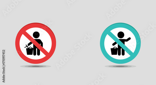 No littering and proper disposal signage in flat silhouette design
