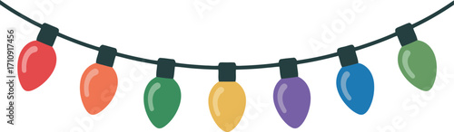 A charming string of multicolored Christmas lights is elegantly draped, showcasing various vibrant hues.
