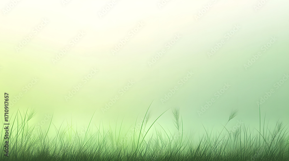 Fototapeta premium A serene image of green grass with a soft, blurred background, representing a natural and peaceful outdoor landscape.