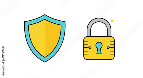Flat style security icons featuring shield and lock for modern design