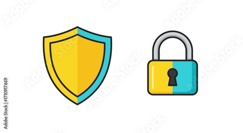 Colorful shield and padlock icons for security and protection themes