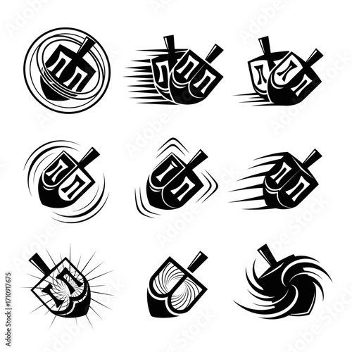 Vector art of silhouette of dreidels, celebrating the festival of lights vector illustration of jewish holiday game