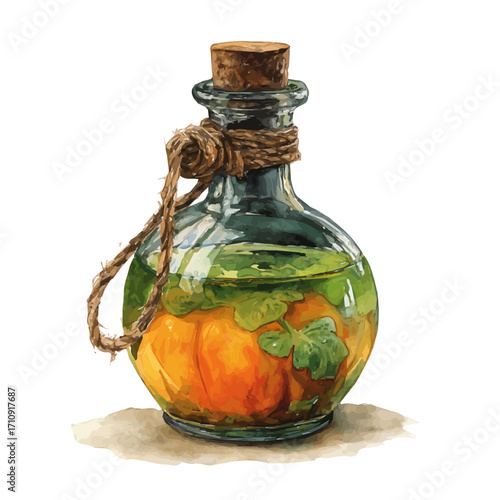Halloween Witchs Potion in watercolor style, vector illustration, isolated on white background.