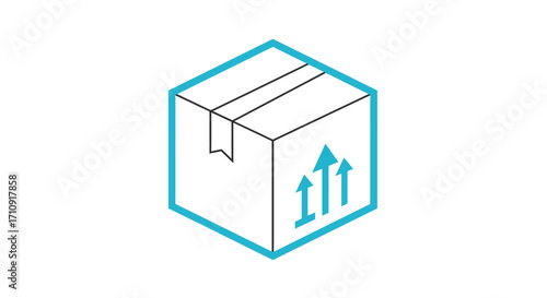 Isometric package box with blue outline and directional arrows