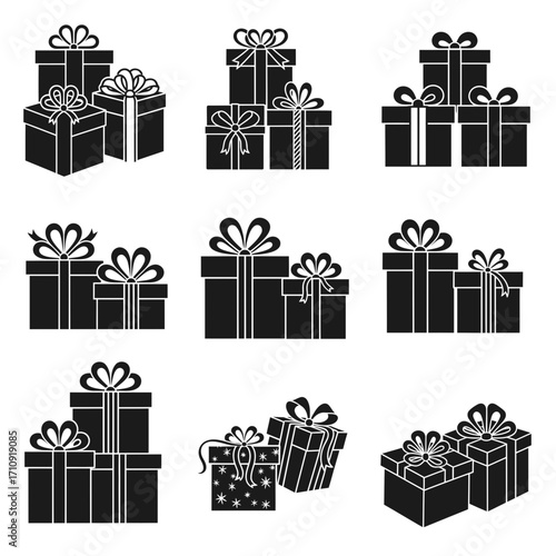 Vector art of collection of gift box icons set of various gift boxes with ribbons and bows for christmas, birthday, or other holidays
