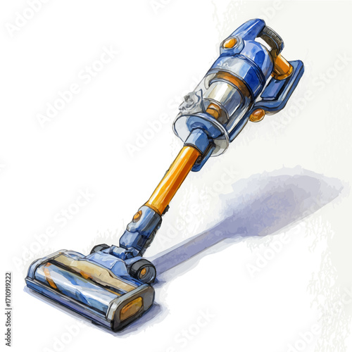 Cordless Vacuum Cleaner in watercolor style, vector illustration, isolated on white background.